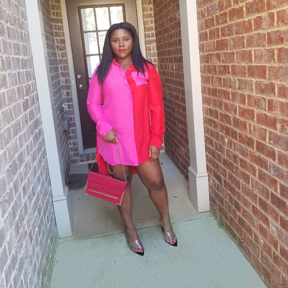 Colorblock shirt dress